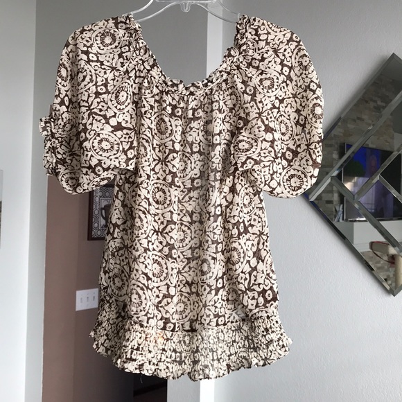 🌸☀️MICHAEL KORS BLOUSE SZ XS PETITE BROWN & TAN LIGHT & FLOWY GREAT CONDITION! - Picture 3 of 5